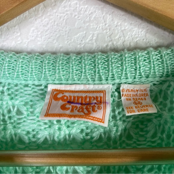 Vintage Country Craft Seafoam Mint Green Crochet Knit Pullover Sweater - Picture 4 of 6